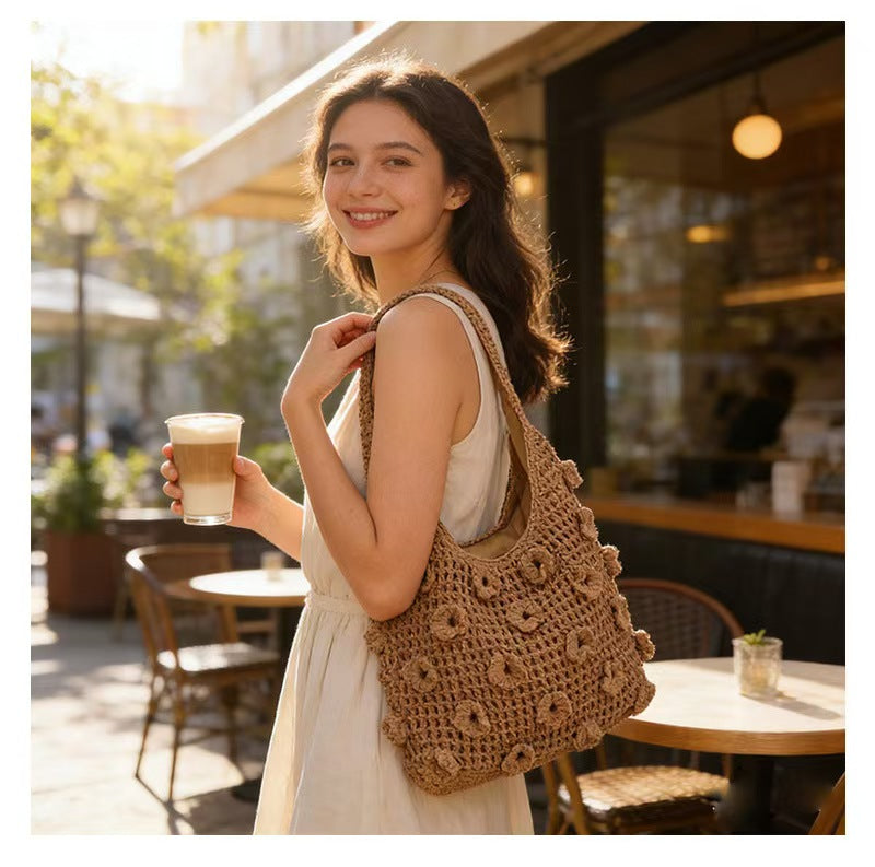 Heart Pom Crochet Tote