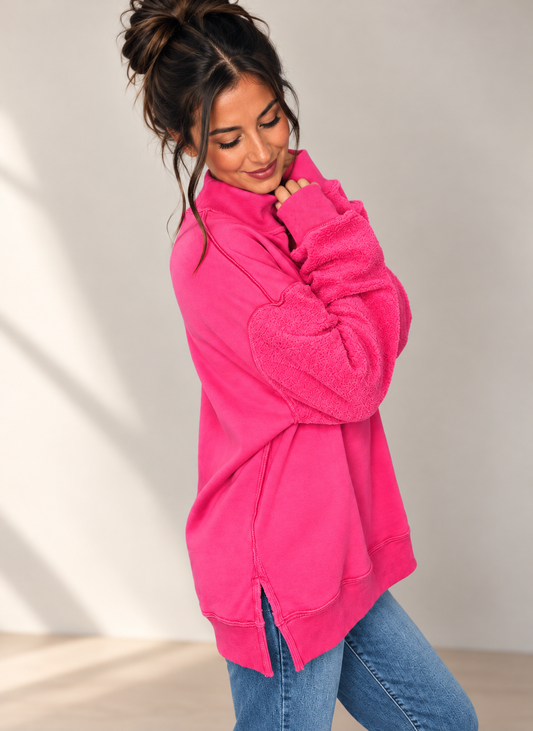 Oversized Inside Out and Reversible Mockneck Sweatshirt
