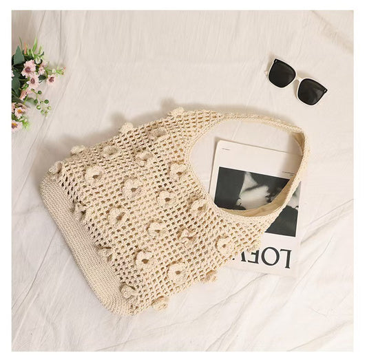 Heart Pom Crochet Tote
