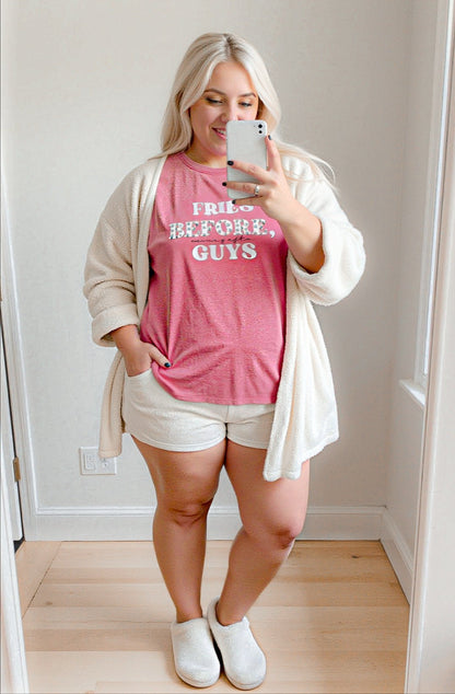 “Fries Before, During, & After Guys” Graphic & Studded Washed Tee - Girl Code Couture