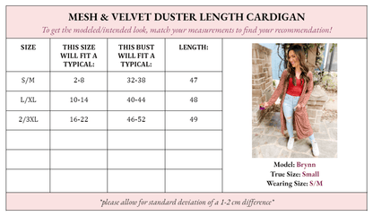 Mabel Mesh & Velvet Duster Cardigan - Girl Code Couture