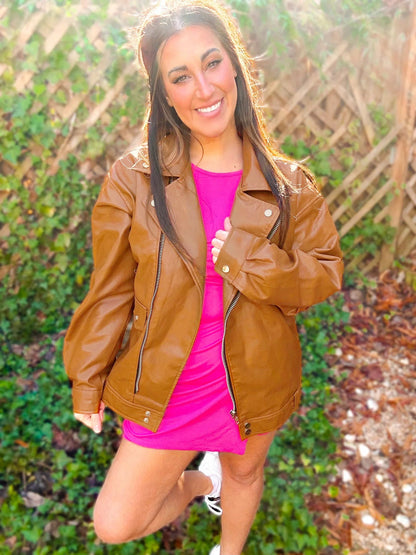 Ollie Oversized Vegan Leather Biker Jacket - Girl Code Couture