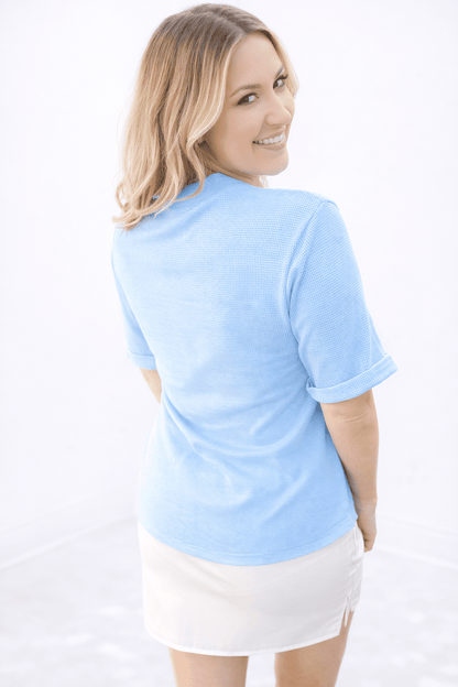 Robin Rose Button Waffle Knit Top - Girl Code Couture